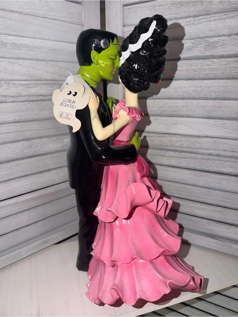 Dancing Pink Bride and Frankenstein Groom Figurine - Halloween Decor